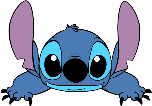 Stitch recostado sobre el título